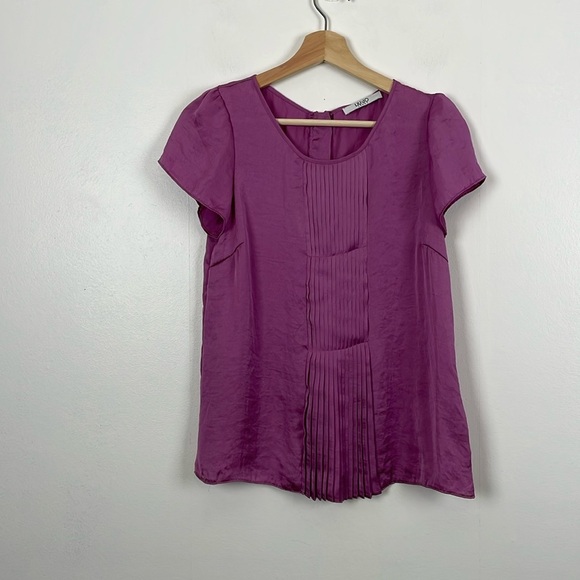 Liu Jo Tops - Lui Jo Jean Womens 40 Satin Feel Short Sleeve Pleated Front Zip Back Blouse